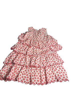 Mini Boden Strawberry Print  Ruffle Fit & Flare Dress 11-12Y 100% cotton